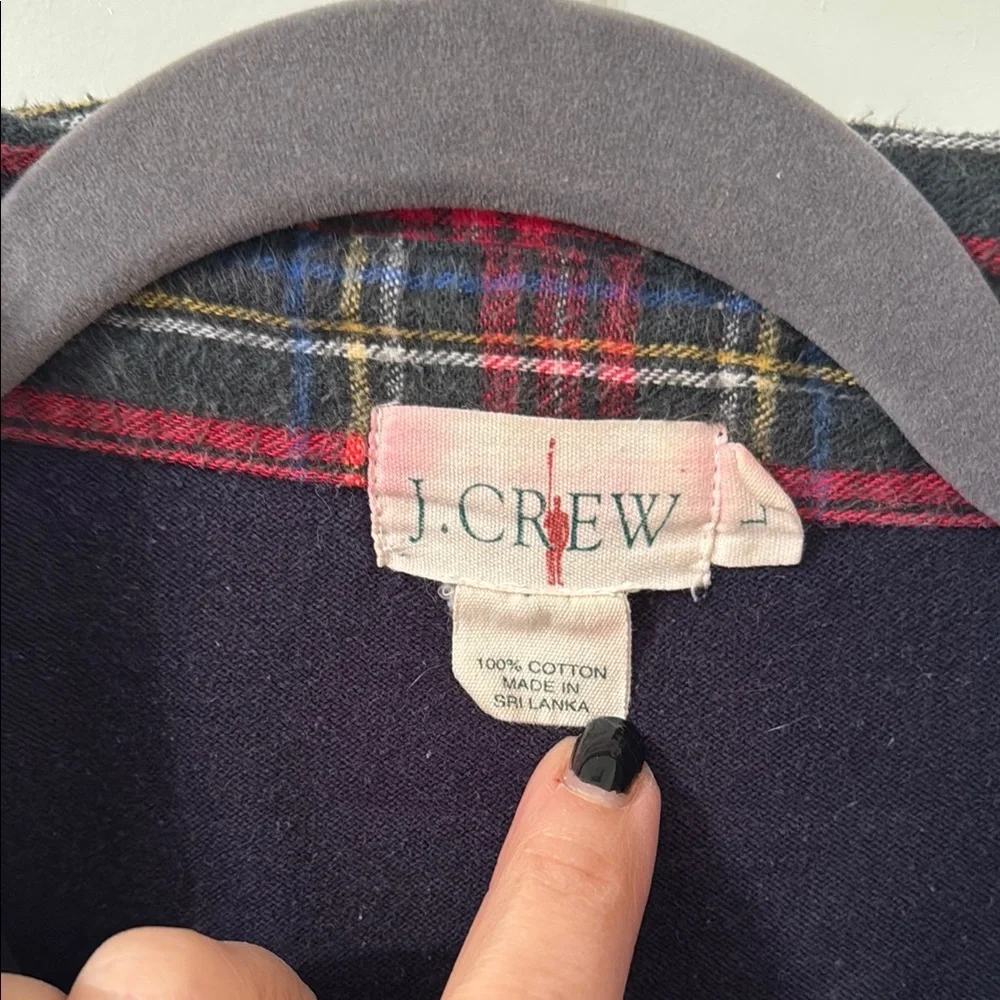 J Crew Vintage Navy Long Sleeve Rugby Shirt with Plaid Collar - Picture 4 of 5